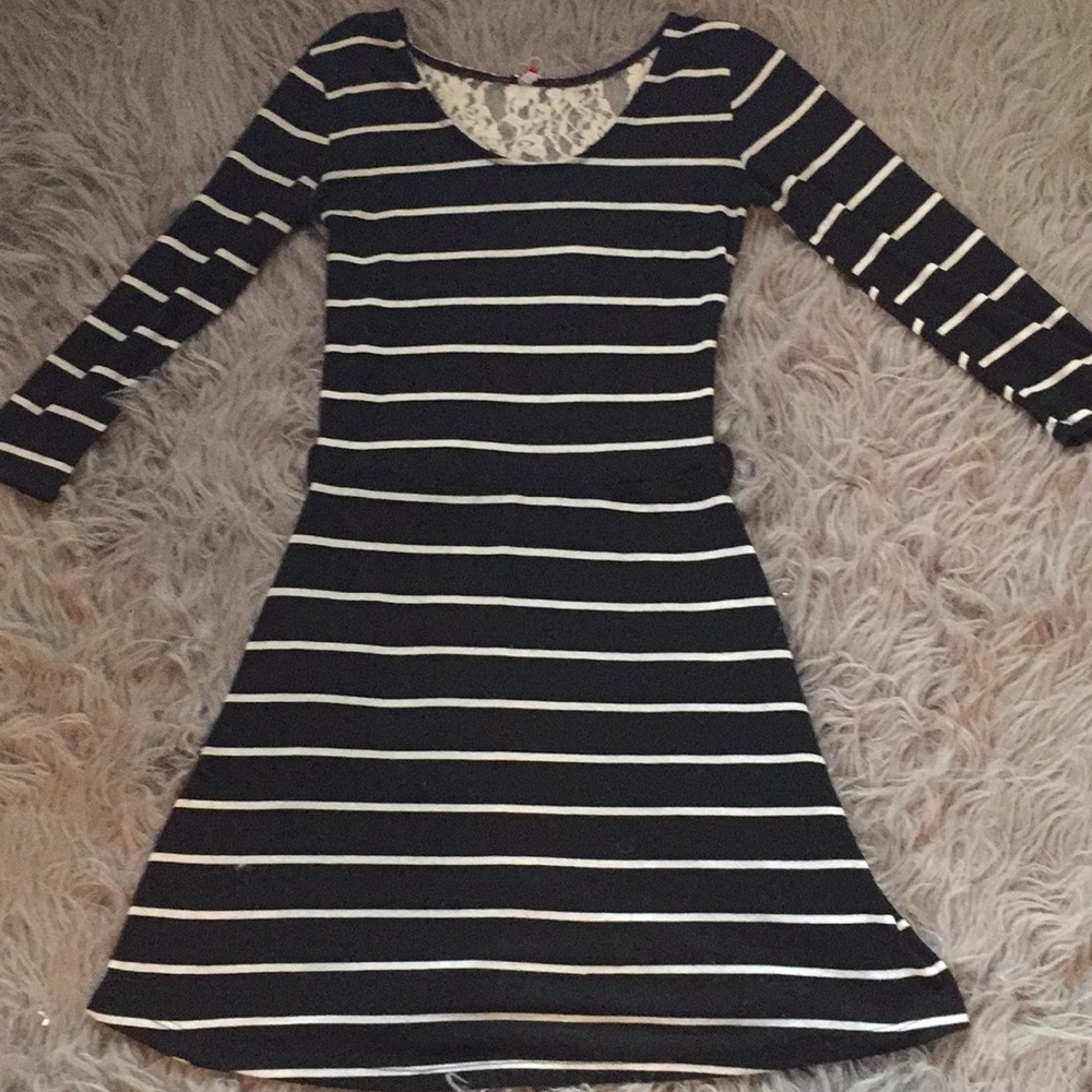 Striped skater dress with lace
